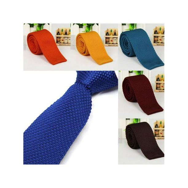 New Luxury Mens Plain Dark Blue Woven Tie Necktie Solid Knitted Fashion